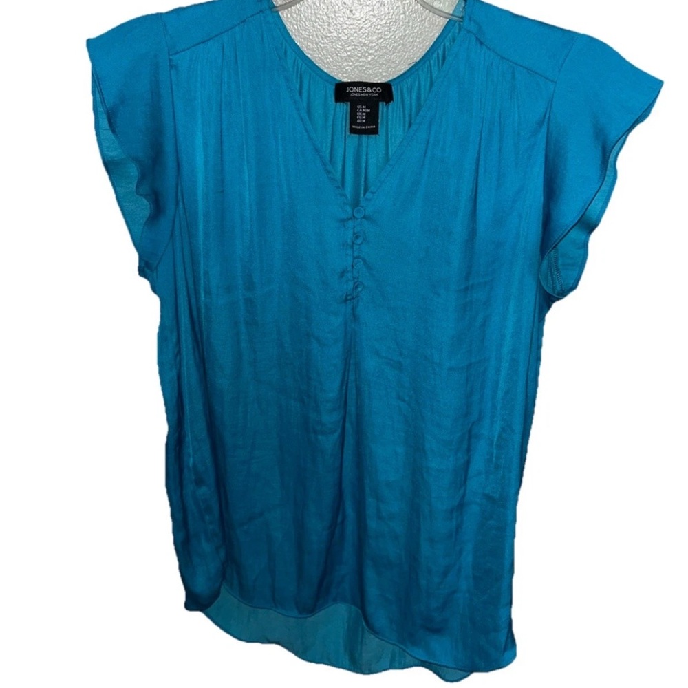 Jones New York Women’s Medium V Neck Teal Cap Sleeve Blouse